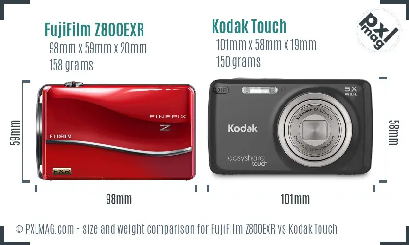 FujiFilm Z800EXR vs Kodak Touch size comparison