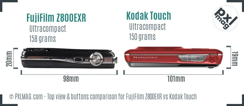 FujiFilm Z800EXR vs Kodak Touch top view buttons comparison