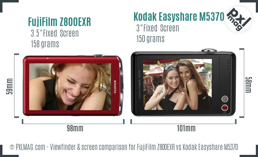 FujiFilm Z800EXR vs Kodak Easyshare M5370 Screen and Viewfinder comparison