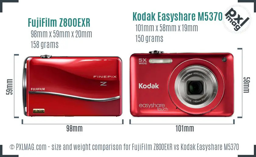 FujiFilm Z800EXR vs Kodak Easyshare M5370 size comparison