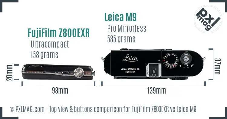 FujiFilm Z800EXR vs Leica M9 top view buttons comparison
