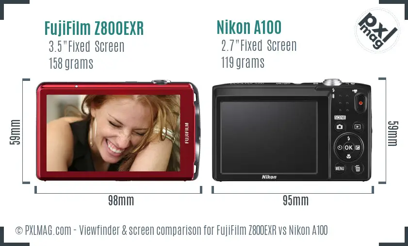FujiFilm Z800EXR vs Nikon A100 Screen and Viewfinder comparison