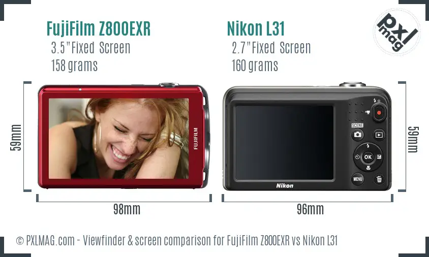 FujiFilm Z800EXR vs Nikon L31 Screen and Viewfinder comparison