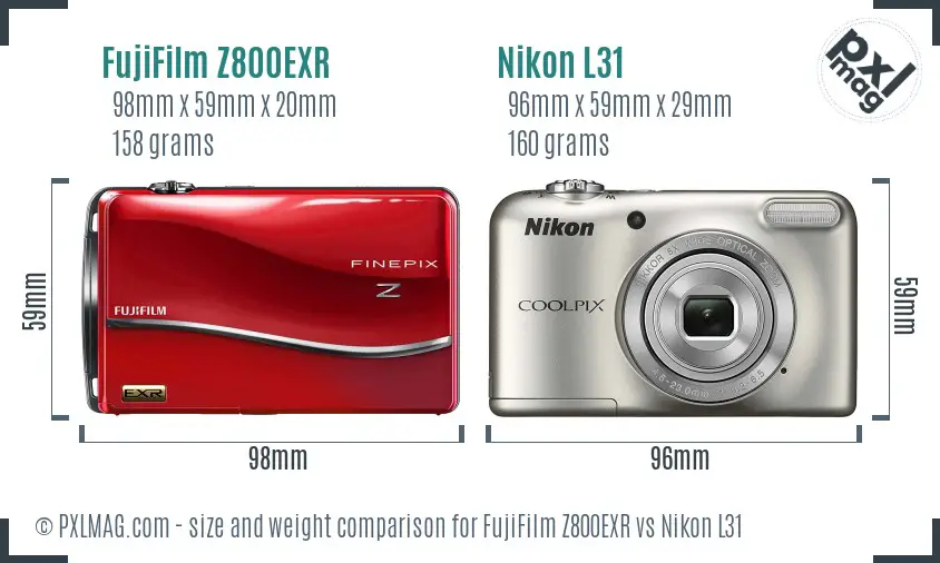 FujiFilm Z800EXR vs Nikon L31 size comparison
