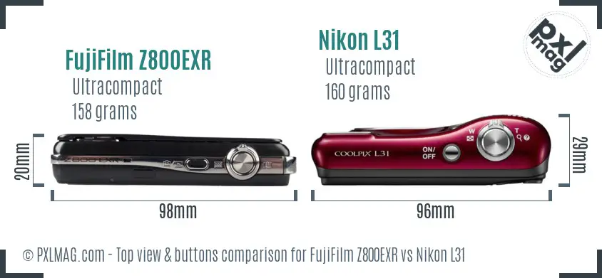 FujiFilm Z800EXR vs Nikon L31 top view buttons comparison