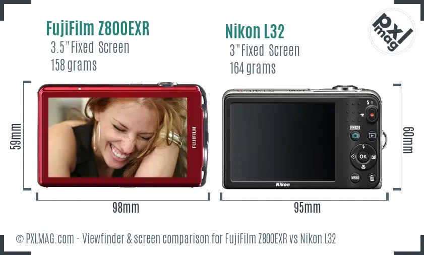 FujiFilm Z800EXR vs Nikon L32 Screen and Viewfinder comparison