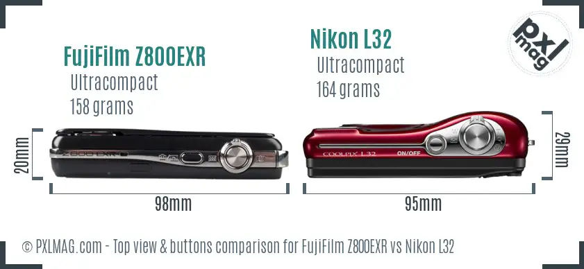 FujiFilm Z800EXR vs Nikon L32 top view buttons comparison