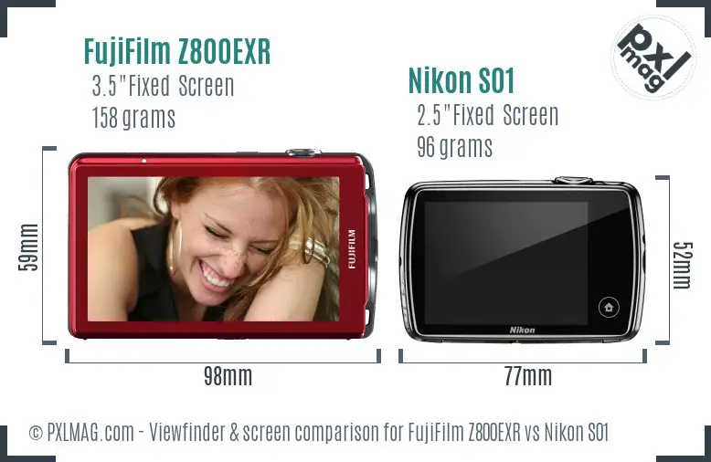 FujiFilm Z800EXR vs Nikon S01 Screen and Viewfinder comparison