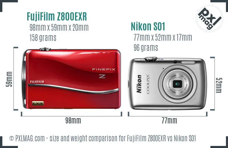 FujiFilm Z800EXR vs Nikon S01 size comparison