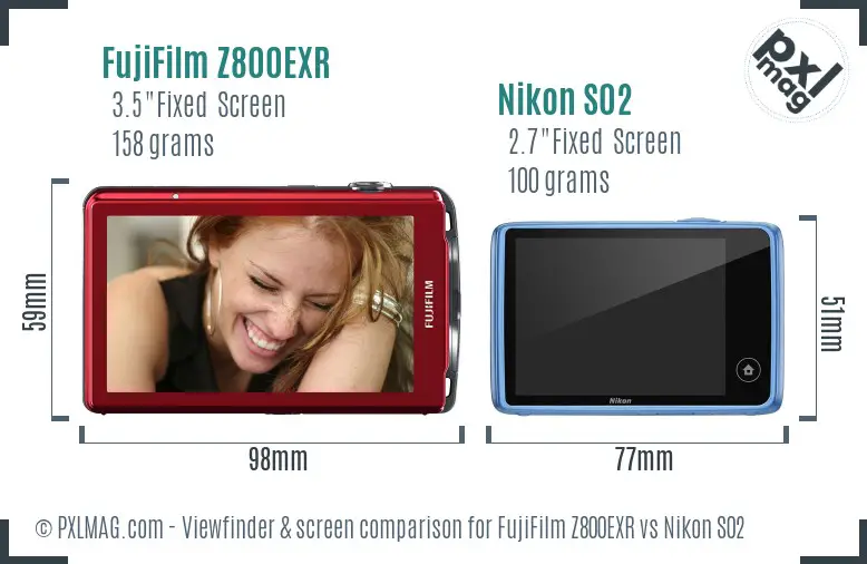 FujiFilm Z800EXR vs Nikon S02 Screen and Viewfinder comparison FujiFilm Z800EXR vs Nikon S02 Screen and Viewfinder comparison