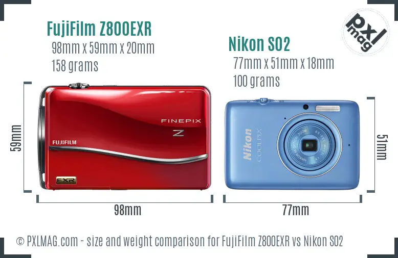 FujiFilm Z800EXR vs Nikon S02 size comparison FujiFilm Z800EXR vs Nikon S02 size comparison