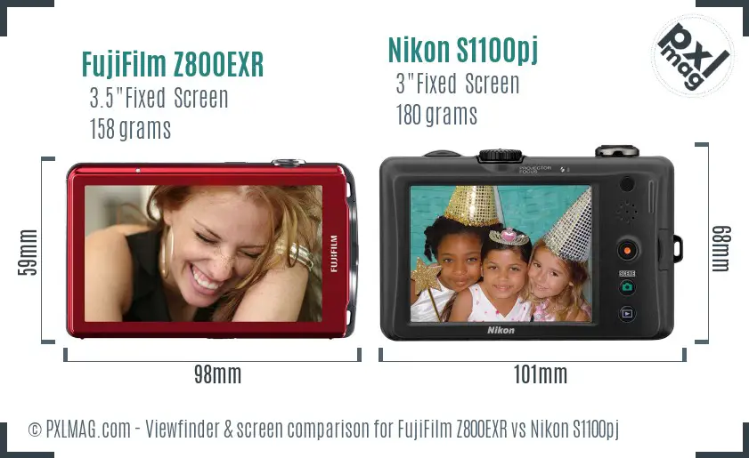 FujiFilm Z800EXR vs Nikon S1100pj Screen and Viewfinder comparison