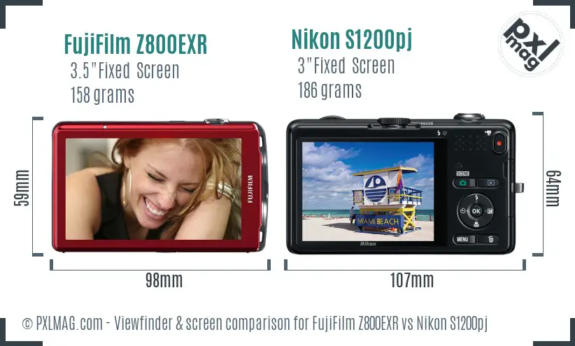 FujiFilm Z800EXR vs Nikon S1200pj Screen and Viewfinder comparison