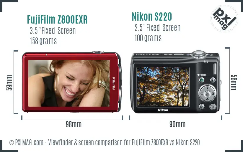 FujiFilm Z800EXR vs Nikon S220 Screen and Viewfinder comparison FujiFilm Z800EXR vs Nikon S220 Screen and Viewfinder comparison