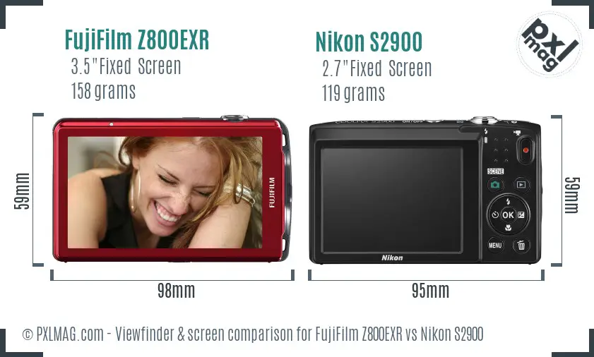 FujiFilm Z800EXR vs Nikon S2900 Screen and Viewfinder comparison