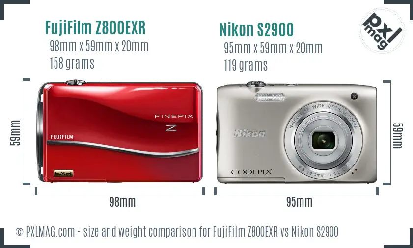 FujiFilm Z800EXR vs Nikon S2900 size comparison