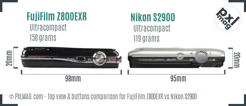 FujiFilm Z800EXR vs Nikon S2900 top view buttons comparison