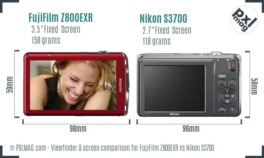 FujiFilm Z800EXR vs Nikon S3700 Screen and Viewfinder comparison