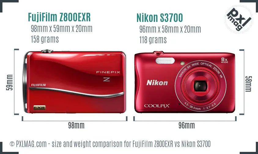 FujiFilm Z800EXR vs Nikon S3700 size comparison