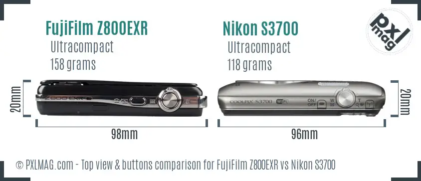 FujiFilm Z800EXR vs Nikon S3700 top view buttons comparison