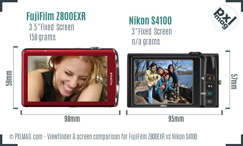 FujiFilm Z800EXR vs Nikon S4100 Screen and Viewfinder comparison