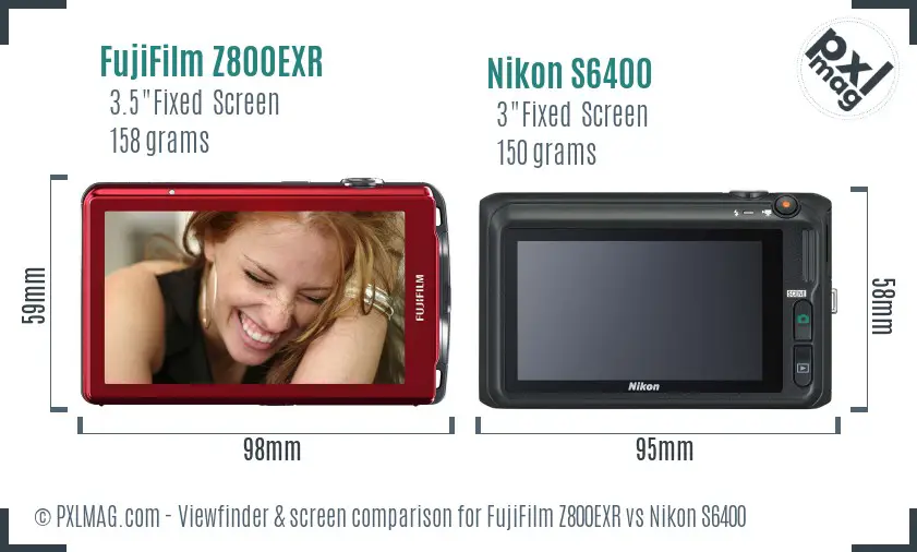 FujiFilm Z800EXR vs Nikon S6400 Screen and Viewfinder comparison