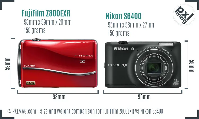FujiFilm Z800EXR vs Nikon S6400 size comparison