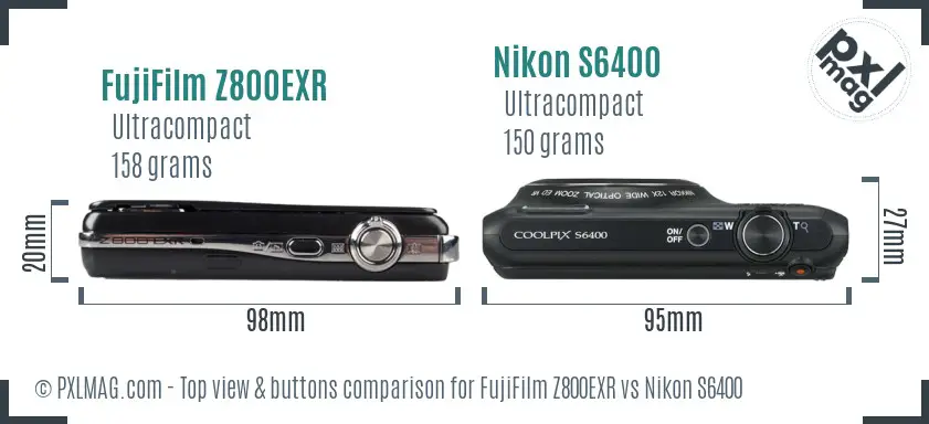 FujiFilm Z800EXR vs Nikon S6400 top view buttons comparison