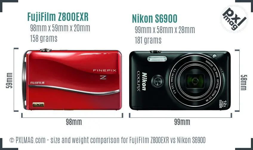 FujiFilm Z800EXR vs Nikon S6900 size comparison