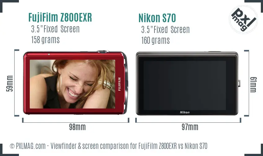 FujiFilm Z800EXR vs Nikon S70 Screen and Viewfinder comparison