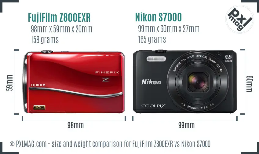 FujiFilm Z800EXR vs Nikon S7000 size comparison