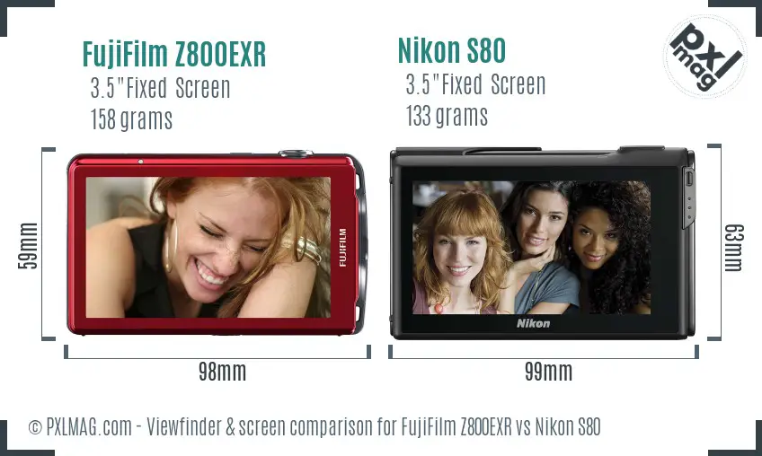 FujiFilm Z800EXR vs Nikon S80 Screen and Viewfinder comparison