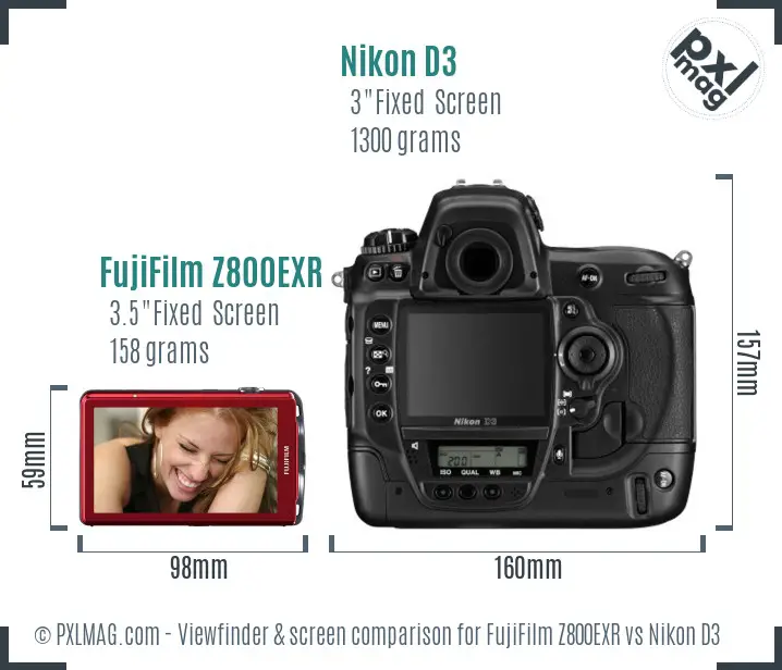 FujiFilm Z800EXR vs Nikon D3 Screen and Viewfinder comparison