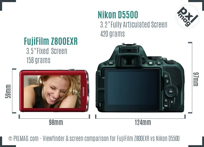 FujiFilm Z800EXR vs Nikon D5500 Screen and Viewfinder comparison
