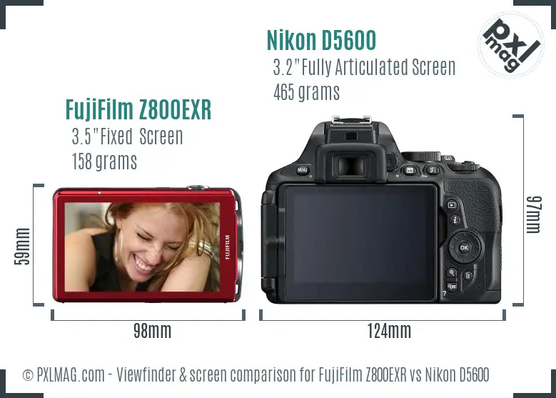 FujiFilm Z800EXR vs Nikon D5600 Screen and Viewfinder comparison