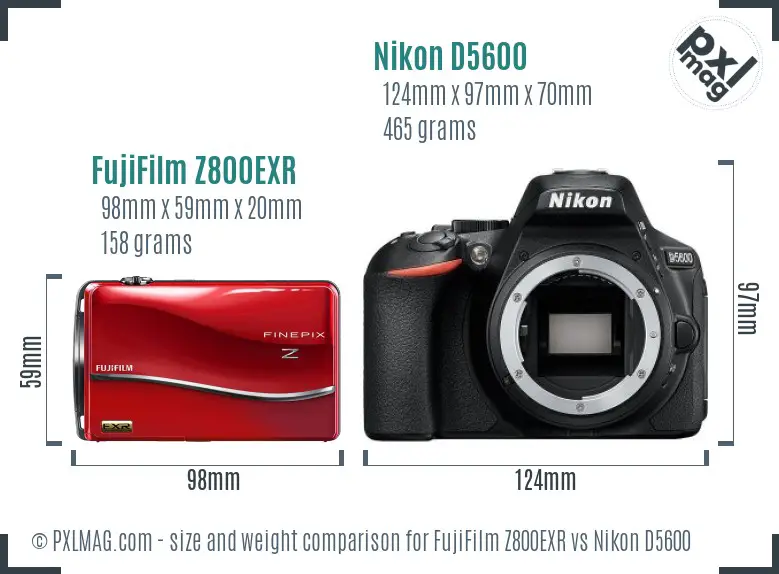 FujiFilm Z800EXR vs Nikon D5600 size comparison