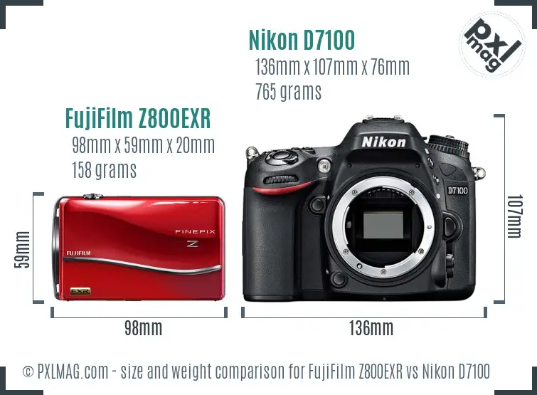 FujiFilm Z800EXR vs Nikon D7100 size comparison