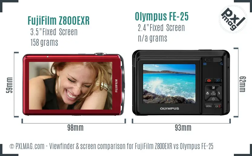 FujiFilm Z800EXR vs Olympus FE-25 Screen and Viewfinder comparison
