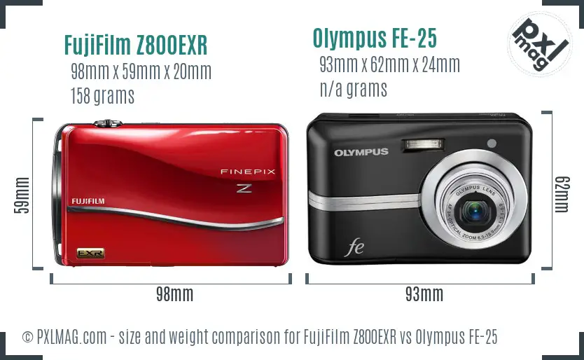 FujiFilm Z800EXR vs Olympus FE-25 size comparison