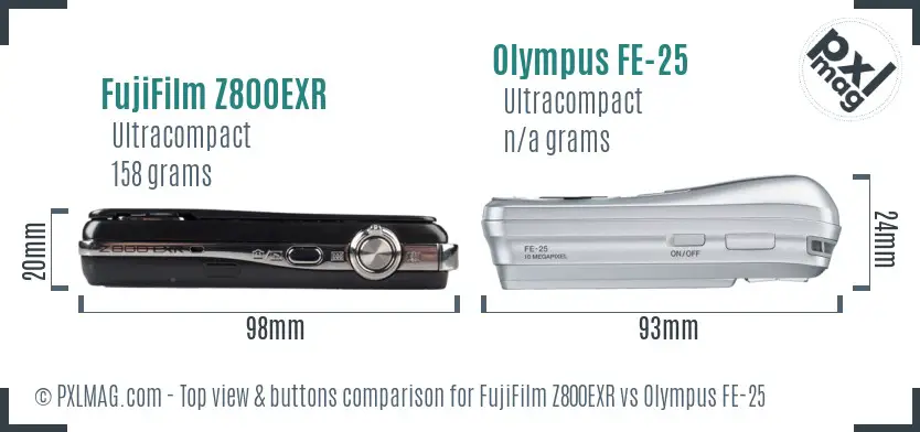 FujiFilm Z800EXR vs Olympus FE-25 top view buttons comparison
