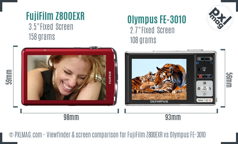 FujiFilm Z800EXR vs Olympus FE-3010 Screen and Viewfinder comparison