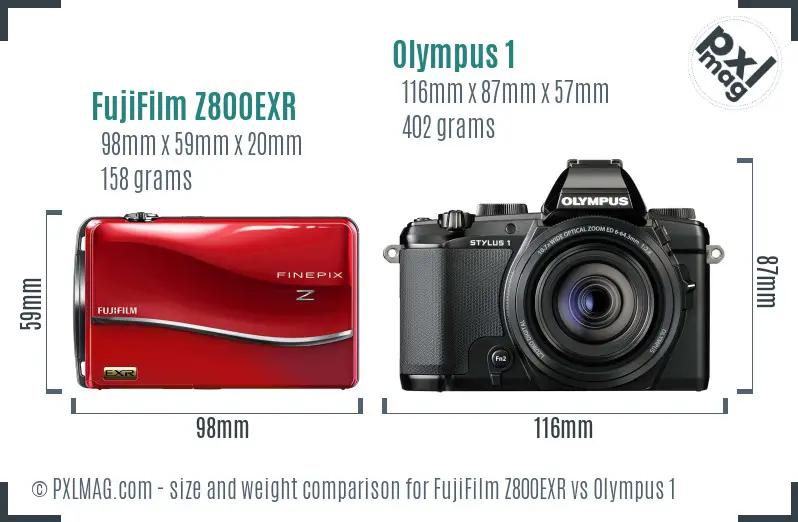 FujiFilm Z800EXR vs Olympus 1 size comparison