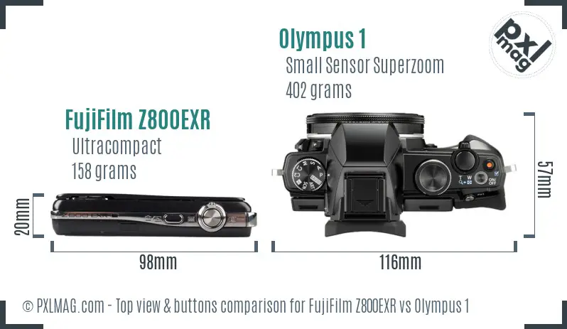 FujiFilm Z800EXR vs Olympus 1 top view buttons comparison