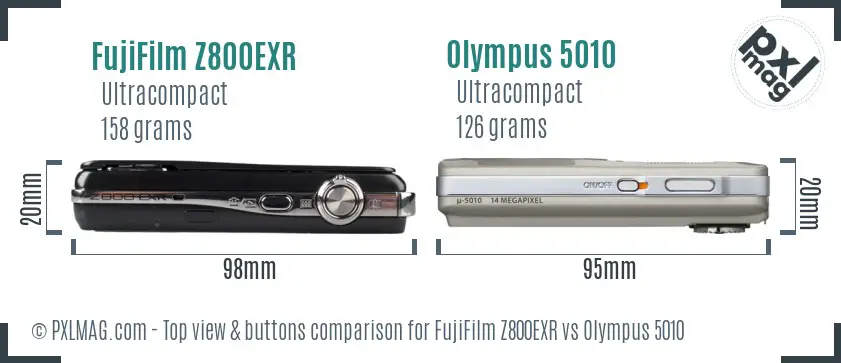 FujiFilm Z800EXR vs Olympus 5010 top view buttons comparison
