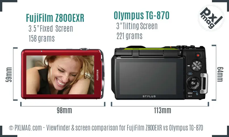 FujiFilm Z800EXR vs Olympus TG-870 Screen and Viewfinder comparison