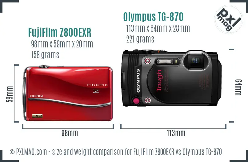 FujiFilm Z800EXR vs Olympus TG-870 size comparison