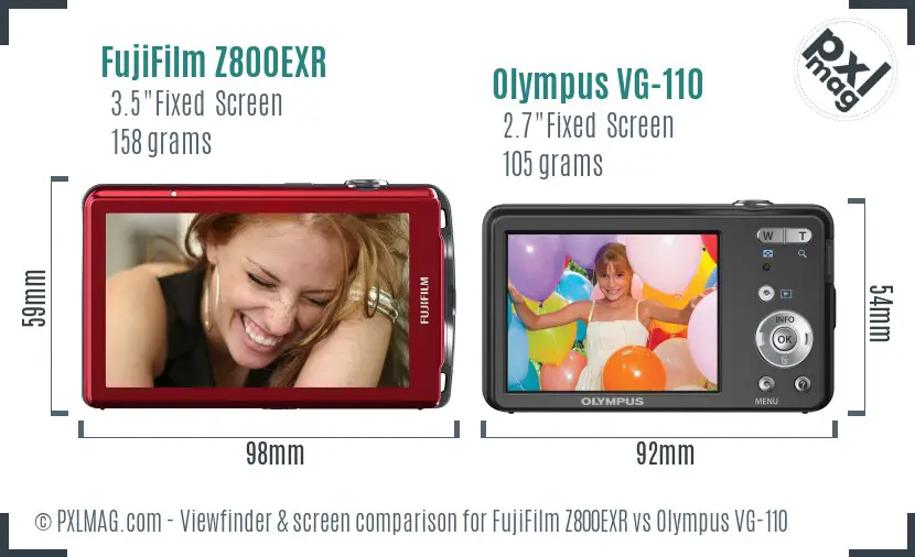 FujiFilm Z800EXR vs Olympus VG-110 Screen and Viewfinder comparison