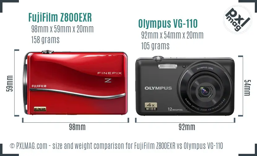 FujiFilm Z800EXR vs Olympus VG-110 size comparison