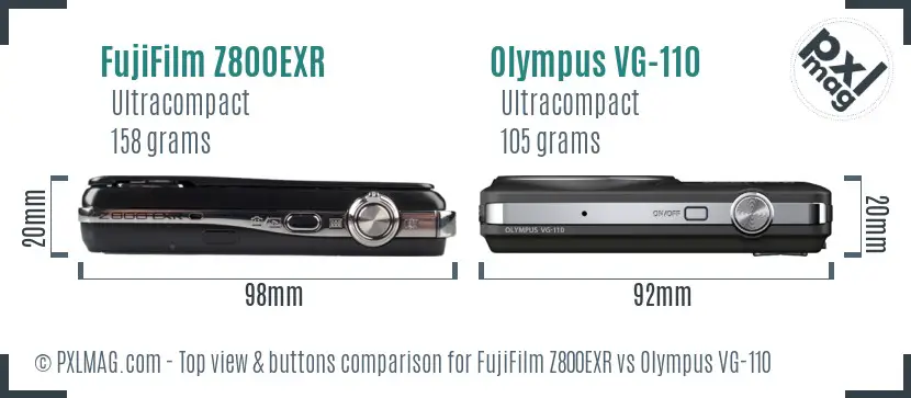 FujiFilm Z800EXR vs Olympus VG-110 top view buttons comparison