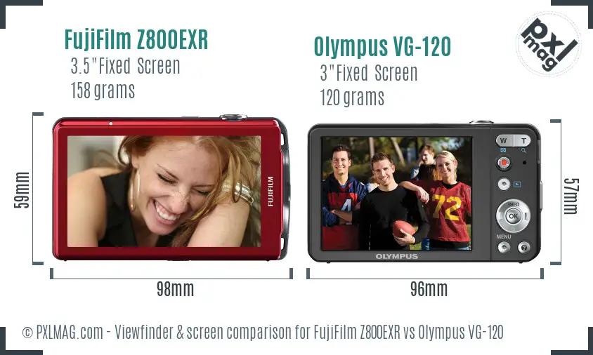 FujiFilm Z800EXR vs Olympus VG-120 Screen and Viewfinder comparison